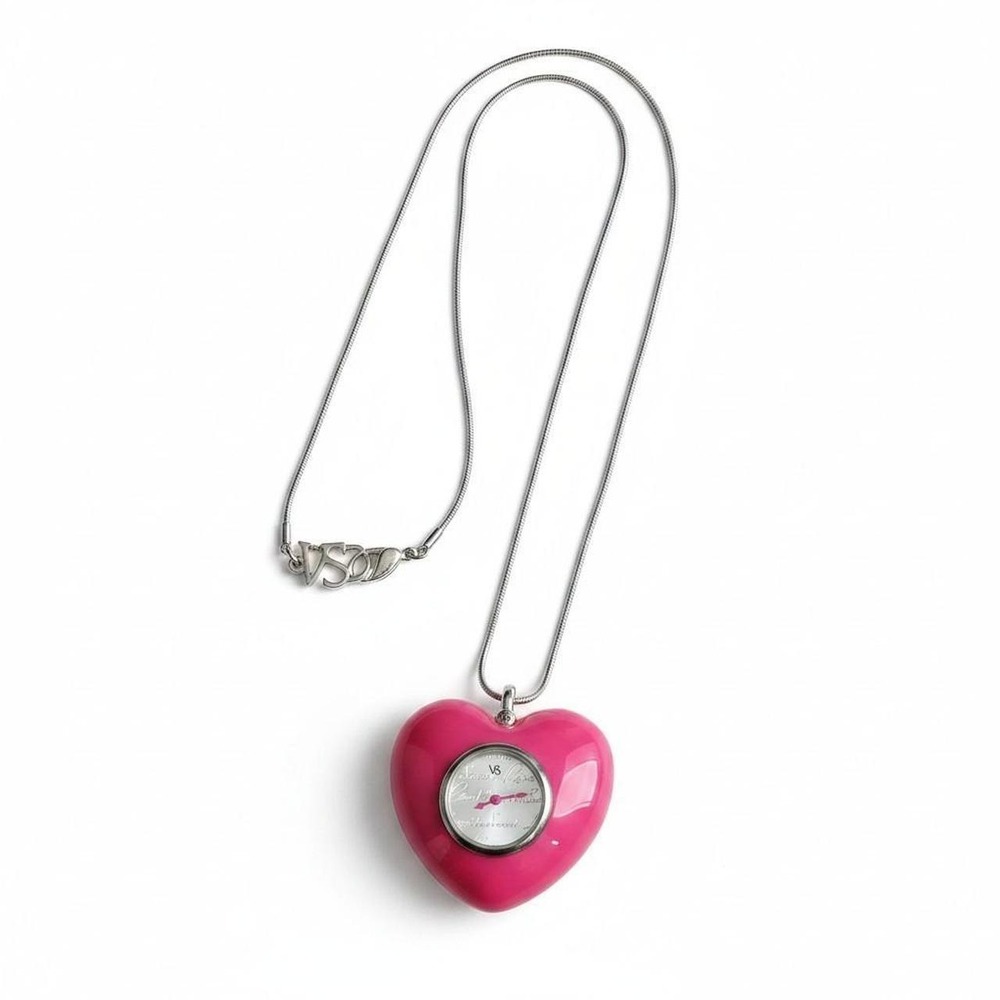RARE VTG Victoria's Secret Y2K Hot Pink Heart Watch Necklace Rare Collector